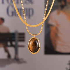 Tiger Eye Pendant Necklace & Flat Chain