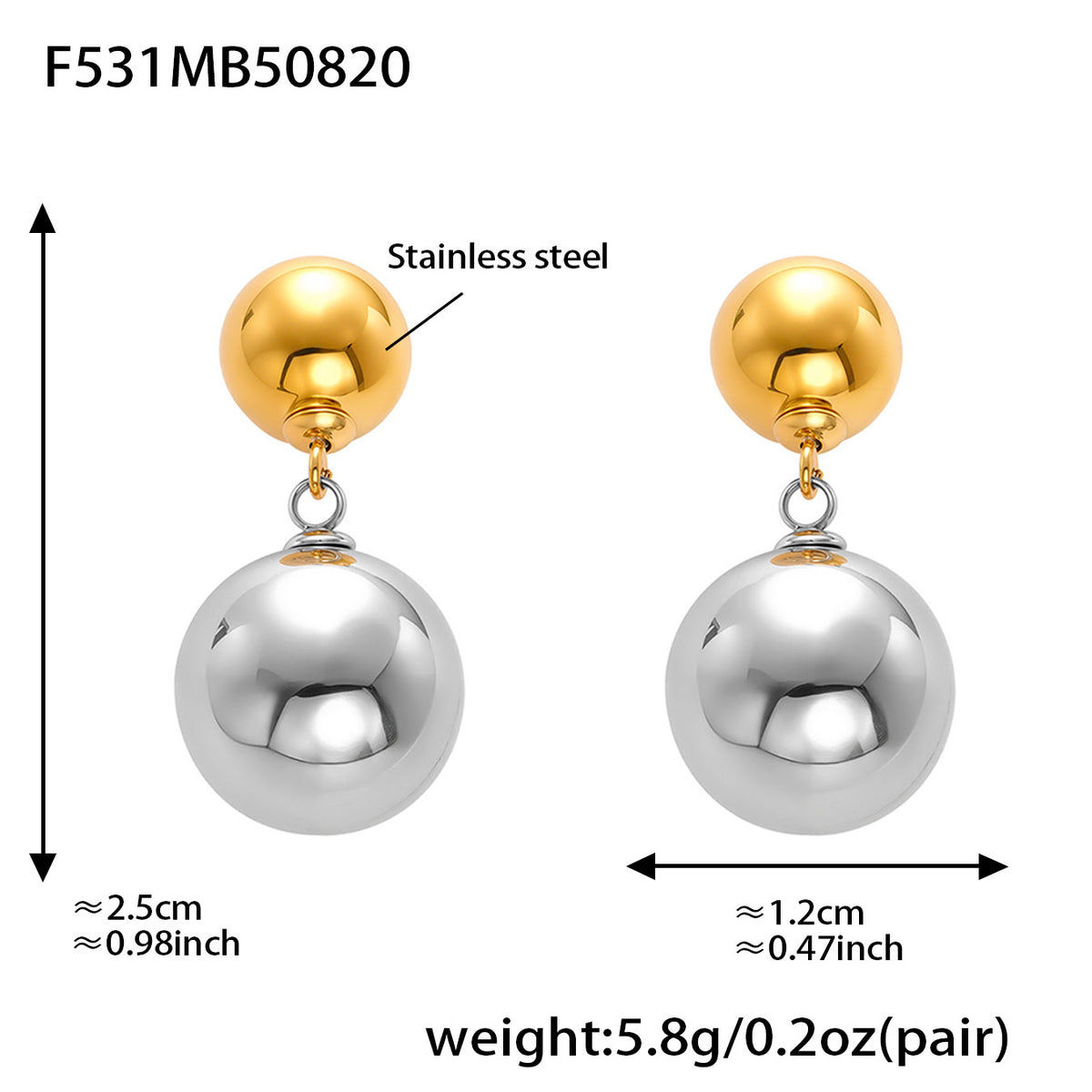 18K Gold-Plated Rounded Ball Drop Earrings