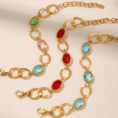 Gold-Tone Round Glass Link Anklet