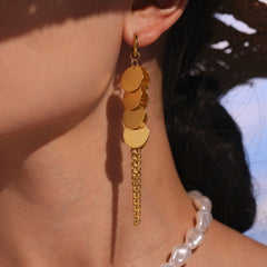 18K Gold-Plated Brushed Disc Chain Drop Earrings