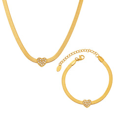 Gold-Tone Heart Cubic Zirconia Snake Chain Bracelet