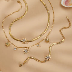 18K Gold-Plated Floral Cubic Zirconia Necklace & Bracelet