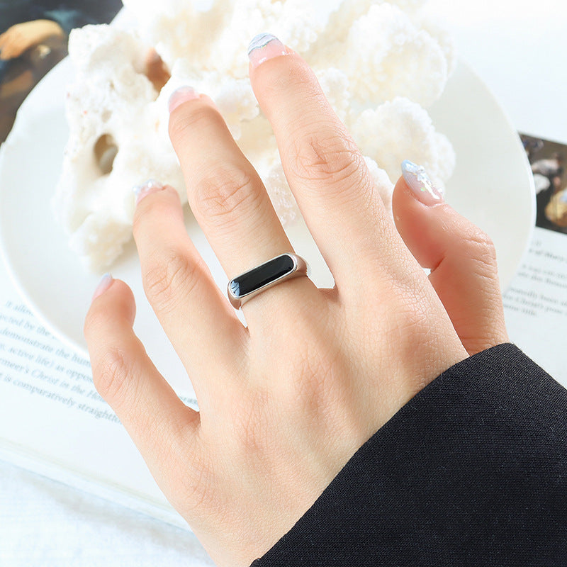 18K Gold-Plated Black Enamel Geometric Ring