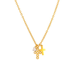Cubic Zirconia Cross Charm Layered Necklace