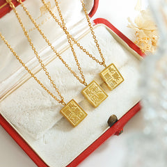 18K Gold-Plated Engraved Square Tag Necklace