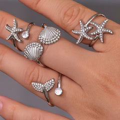 Ocean Motif Cubic Zirconia Open Ring Designs