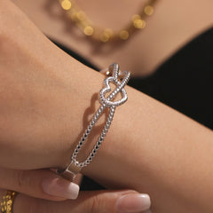 Double Line Heart Detail Bangle Bracelet