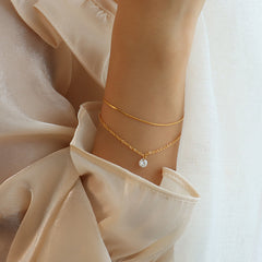 Gold-Tone Double-Layer Cubic Zirconia Bracelet