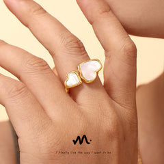 Mother-of-Pearl Double Heart Open Ring