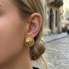 18K Gold-Plated Hammered Disc Stud Earrings