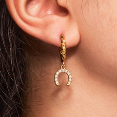 Gold-Tone Cubic Zirconia Horseshoe Charm Earrings