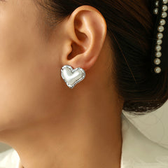 18K Gold-Plated Heart Pearl-Look Stud Earrings