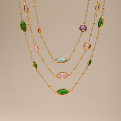 Gold-Tone Faceted Glass Link Necklace