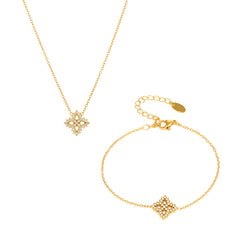 18K Gold-Plated Cubic Zirconia Four-Petal Necklace or Bracelet