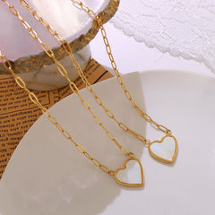 18K Gold-Plated White Shell Heart Pendant Necklace