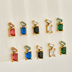 Faceted Rectangle Glass Drop Earrings