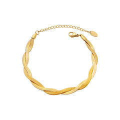 18K Gold-Plated Woven Flat Chain Bracelet