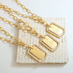 Sparkling Border Tag Long Necklace