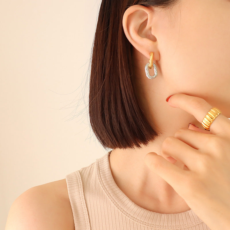 Two-Tone Interlocking Oval Stud Earrings
