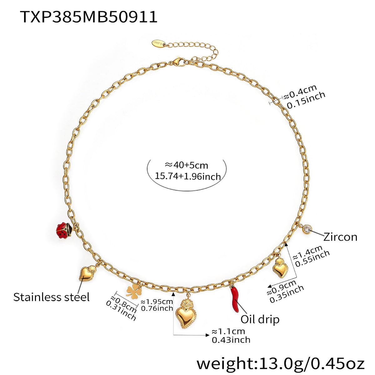 18K Gold-Plated Chili and Heart Charm Jewelry