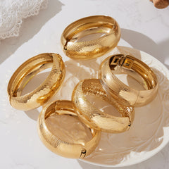 18K Gold-Plated Hammered Wide Bangle Designs