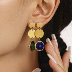 Gold-Tone Round Glass Triple Drop Earrings