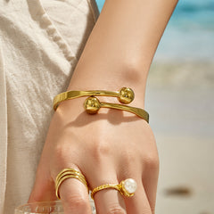 Gold-Tone Twin Ball Open Cuff