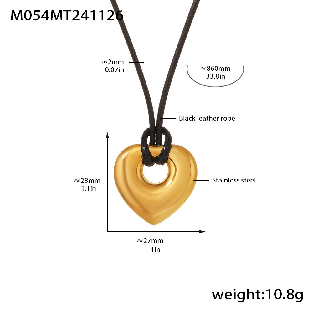 Adjustable Heart Pendant Leather Cord Necklace