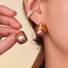 18K Gold-Plated Gray Resin Square Stud Earrings
