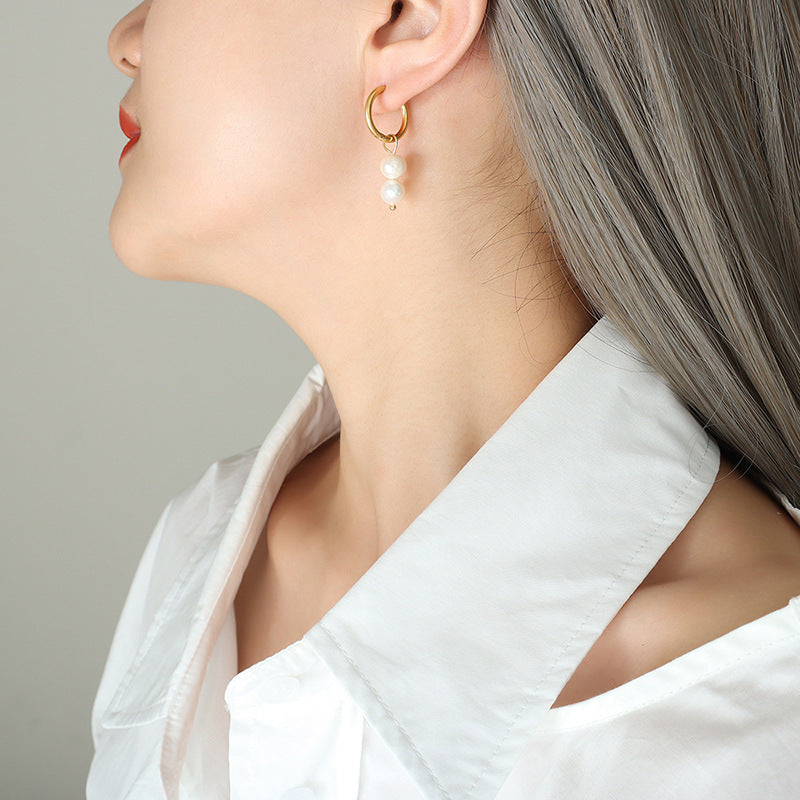 Freshwater Pearl Double-Drop Hoop Earrings