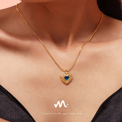 Textured Heart Crystal Pendant Necklace