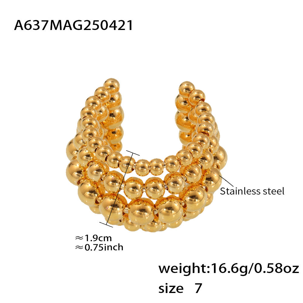 Five-Row Stainless Steel Beaded Open Ring