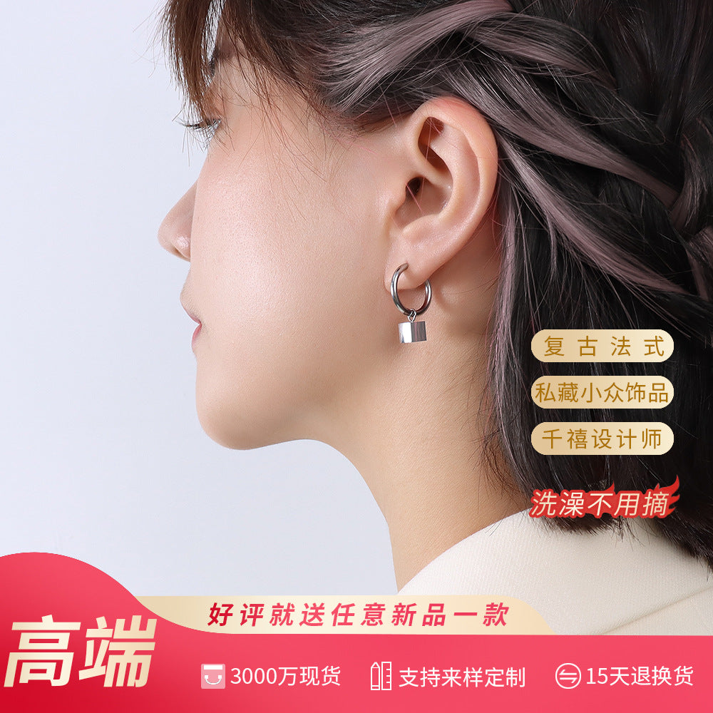 Square Tag Stainless Steel Hoop Earrings