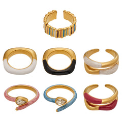 Gold-Tone Enamel Stainless Steel Rings