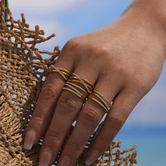 18K Gold-Plated Cubic Zirconia Layered Open Ring
