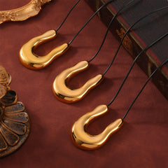 Sculptural U-Pendant Cord Necklace
