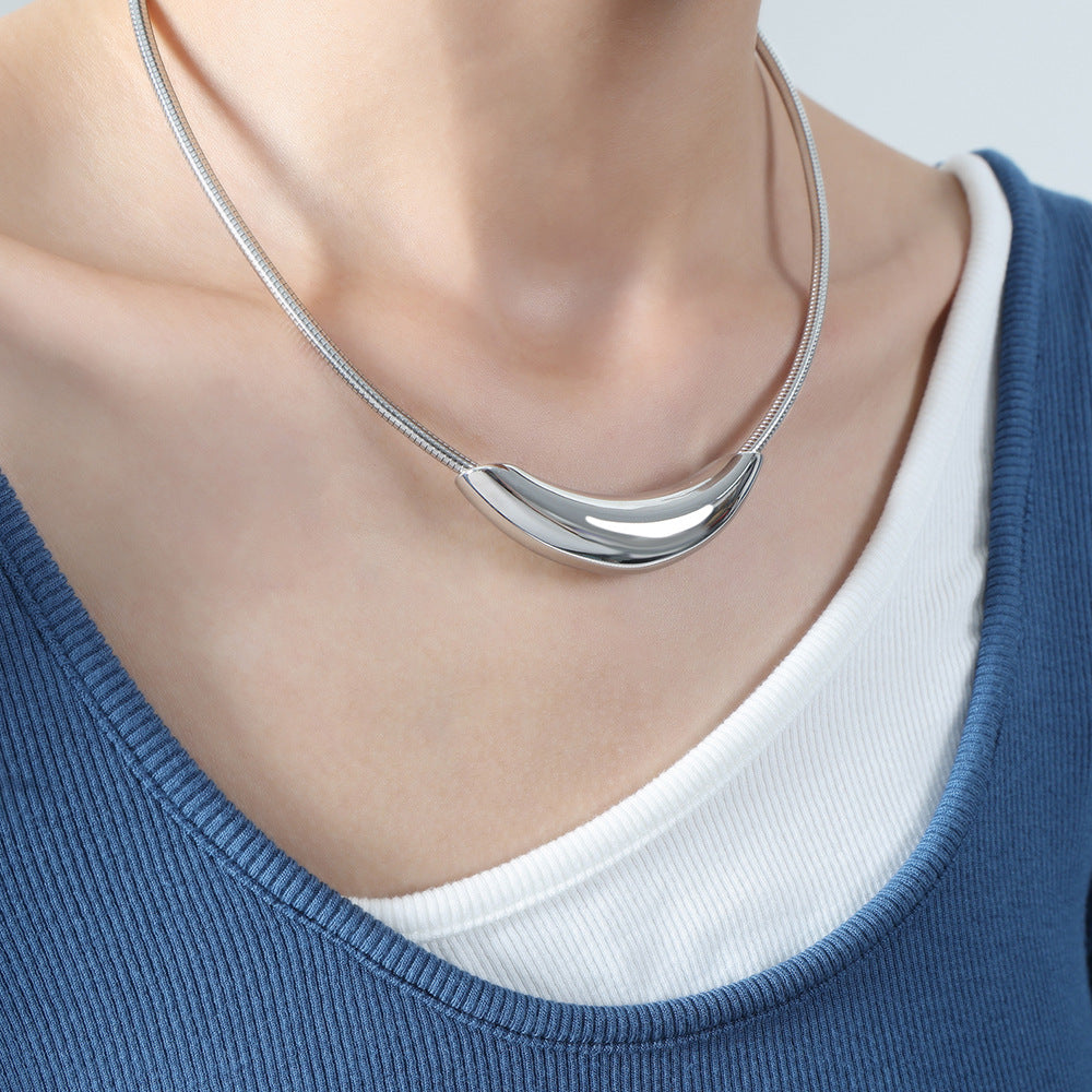 Sculptural Curved Stainless Steel Collar Necklace