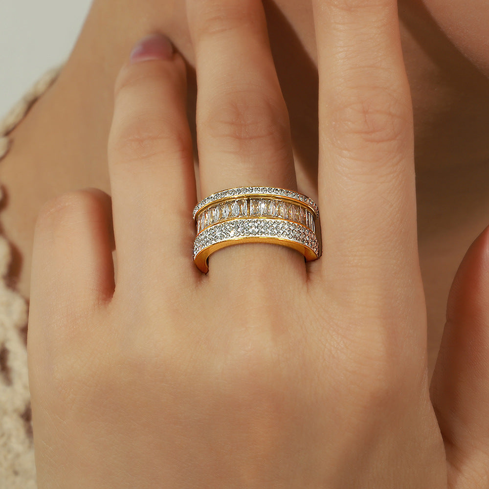 Gold-Tone Cubic Zirconia Double-Row Band Ring