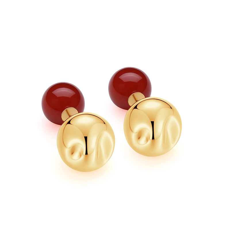 Marielle Red Agate Pearl Stud Earrings