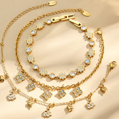 18K Gold-Plated Floral and Heart Cubic Zirconia Jewelry