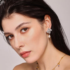 Textured Floral Freshwater Pearl Drop Earrings