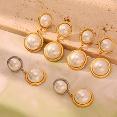 Shell-Pearl Round Drop Earrings