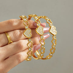 Gold-Tone Cubic Zirconia Heart Bangle Bracelet