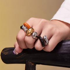 18K Gold-Plated Enamel Sculptural Ring Designs
