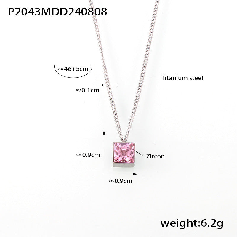 Pink Square Cubic Zirconia Pendant Necklace