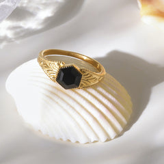 18K Gold-Plated Faceted Natural Stone Ring