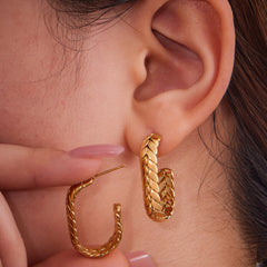 Woven Texture Two-Tone Hoop Earrings