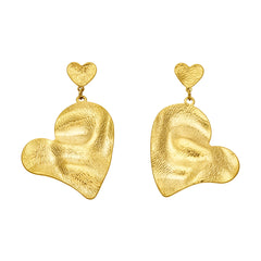 Hammered Heart Statement Drop Earrings