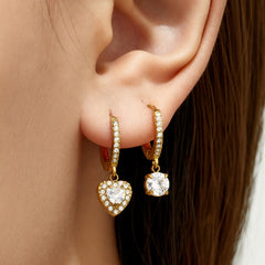 Gold-Tone Cubic Zirconia Heart & Round Drop Earrings