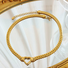 18K Gold-Plated Heart Link Cuban Chain Necklace